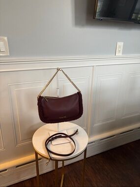 Michael Kors Wine Pebbled Leather Shoulder Bag with Gold Chain